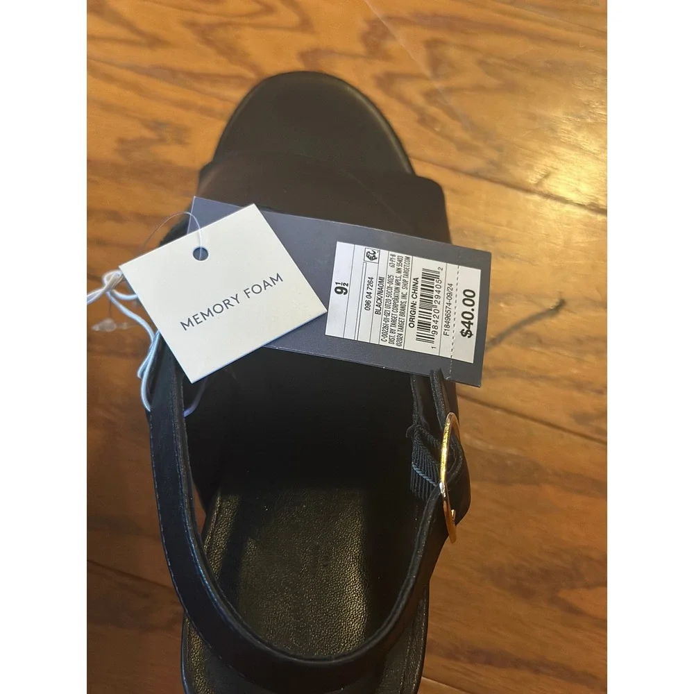 Universal Thread Naomi Black Platform Wedge Sandals Crossover Straps 9.5